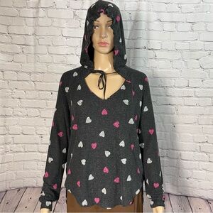 NWT New Lucky Brand Cloud Jersey Hearts Print Knit Hoodie Size S